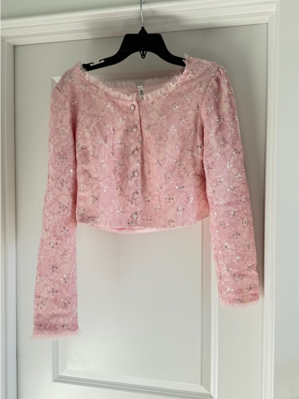 For Love & Lemons Pink Sequin Lace Crop Jacket